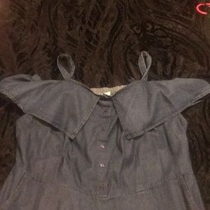 Blue denim romper